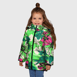 Куртка зимняя для девочки Цветы в неоне, цвет: 3D-черный — фото 2