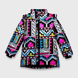 Куртка зимняя для девочки Ацтеки, цвет: 3D-черный
