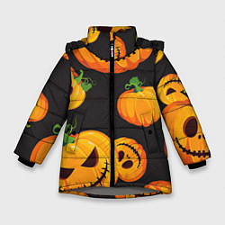 Куртка зимняя для девочки Весёлые тыквы, цвет: 3D-светло-серый