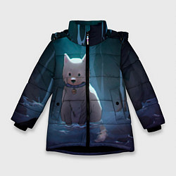 Куртка зимняя для девочки Одинокий пес в озере слез, цвет: 3D-черный