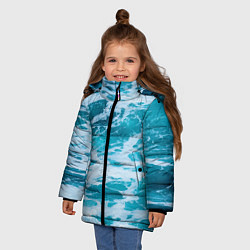 Куртка зимняя для девочки Вода волны пена море, цвет: 3D-черный — фото 2