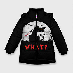 Куртка зимняя для девочки What Cat Halloween, цвет: 3D-черный