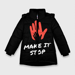 Куртка зимняя для девочки Остановите вирус, цвет: 3D-черный
