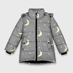 Куртка зимняя для девочки Луна и звезды, цвет: 3D-черный