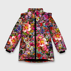 Куртка зимняя для девочки Разные цветы, цвет: 3D-черный