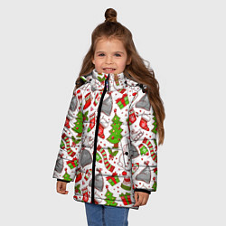 Куртка зимняя для девочки Новогодний фон, цвет: 3D-светло-серый — фото 2