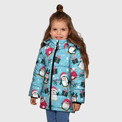 Куртка зимняя для девочки Новогодние Пингвины, цвет: 3D-светло-серый — фото 2