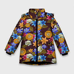 Куртка зимняя для девочки Exotic Flowers, цвет: 3D-черный