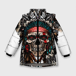 Куртка зимняя для девочки Череп индейца, цвет: 3D-светло-серый