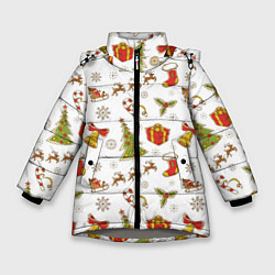 Куртка зимняя для девочки Новогодний фон, цвет: 3D-светло-серый