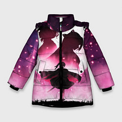 Куртка зимняя для девочки Столп Бабочки, цвет: 3D-черный