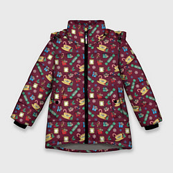 Куртка зимняя для девочки Friends Новогодний бардовый, цвет: 3D-светло-серый