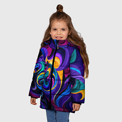 Куртка зимняя для девочки Абстрактный Узор тёмный, цвет: 3D-светло-серый — фото 2