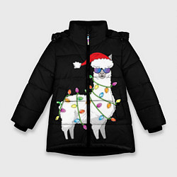 Куртка зимняя для девочки Рождественская Лама, цвет: 3D-черный