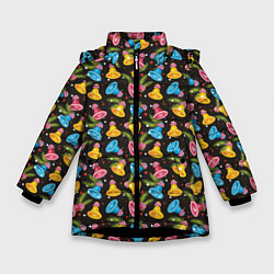Куртка зимняя для девочки Колокольчики, цвет: 3D-черный