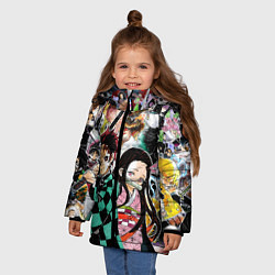 Куртка зимняя для девочки Клинок рассекающий демонов, цвет: 3D-красный — фото 2