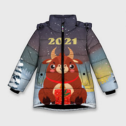 Куртка зимняя для девочки Бык с подарками 2021, цвет: 3D-черный
