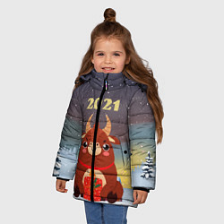 Куртка зимняя для девочки Бык с подарками 2021, цвет: 3D-черный — фото 2