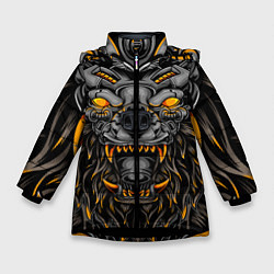 Куртка зимняя для девочки Хищный лев киборг, цвет: 3D-черный