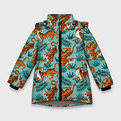Куртка зимняя для девочки Рычащие Тигры Паттерн, цвет: 3D-светло-серый