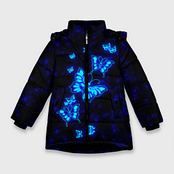 Куртка зимняя для девочки Неоновые бабочки, цвет: 3D-черный