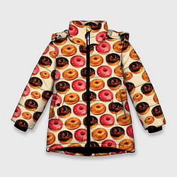 Куртка зимняя для девочки Пончики, цвет: 3D-черный