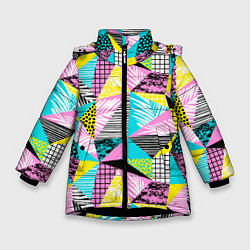 Куртка зимняя для девочки Ретро арт, цвет: 3D-черный