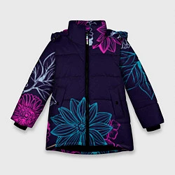Куртка зимняя для девочки Красочные Цветы, цвет: 3D-черный