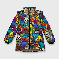 Куртка зимняя для девочки Граффити, цвет: 3D-светло-серый