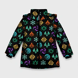 Куртка зимняя для девочки GENSHIN IMPACT ЭМБЛЕМЫ, цвет: 3D-черный