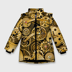 Куртка зимняя для девочки Стимпанк механизмы шестеренки, цвет: 3D-черный