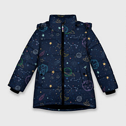 Куртка зимняя для девочки Созвездия, цвет: 3D-черный