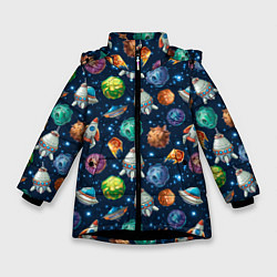 Зимняя куртка для девочки Мультяшные планеты