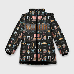 Куртка зимняя для девочки Valheim викинги паттерн, цвет: 3D-черный