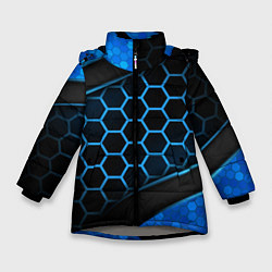 Куртка зимняя для девочки 3D luxury blue 3Д СОТЫ и плиты, цвет: 3D-светло-серый