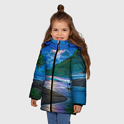 Куртка зимняя для девочки Гавайский пейзаж, цвет: 3D-красный — фото 2