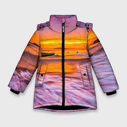 Куртка зимняя для девочки Закат на пляже, цвет: 3D-черный