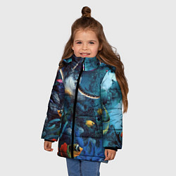 Куртка зимняя для девочки Морская черепаха, цвет: 3D-черный — фото 2