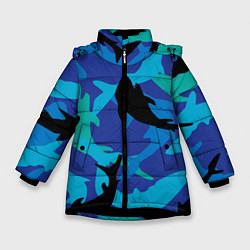 Куртка зимняя для девочки Акулы паттерн, цвет: 3D-черный