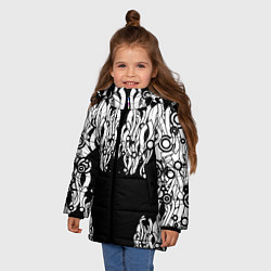 Куртка зимняя для девочки Абстракция, круги, линии,, цвет: 3D-черный — фото 2