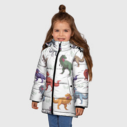 Куртка зимняя для девочки Разноцветные тираннозавры, цвет: 3D-черный — фото 2