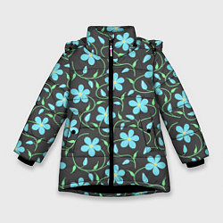 Куртка зимняя для девочки Цветочный узор на темном фоне, цвет: 3D-черный