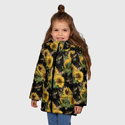 Куртка зимняя для девочки Fashion Sunflowers and bees, цвет: 3D-черный — фото 2