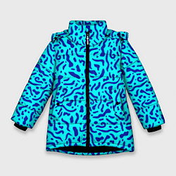Куртка зимняя для девочки Неоновые синие узоры, цвет: 3D-черный