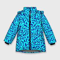 Куртка зимняя для девочки Неоновые синие узоры, цвет: 3D-светло-серый