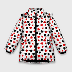 Куртка зимняя для девочки Карточные Масти, цвет: 3D-черный