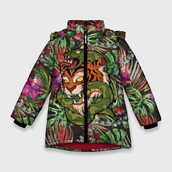 Куртка зимняя для девочки Тигр кусает змею, цвет: 3D-красный
