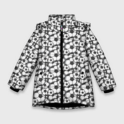 Куртка зимняя для девочки Футбольные Мячи, цвет: 3D-черный