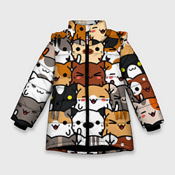 Куртка зимняя для девочки Коты и котики, цвет: 3D-черный