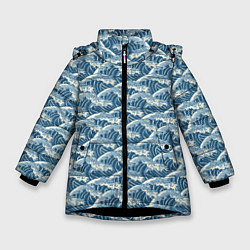 Куртка зимняя для девочки Волны, цвет: 3D-черный